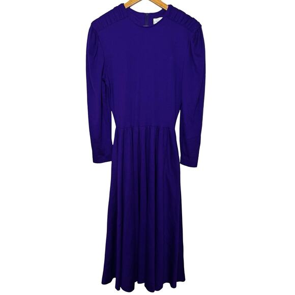 Expo Dresses & Skirts - Vintage 80s 90s Expo Purple Pleated Midi Dress Shoulder Pads Size 12 Whimsy Goth